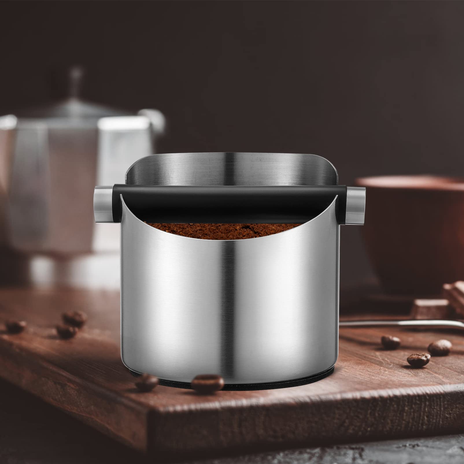 Alipis Set Raccolta Fondi Di Caffè In Acciaio Inox Con Contenitore, Pestello In Silicone E Spazzola, Per Macchina Espresso, Bar E Casa, Medio