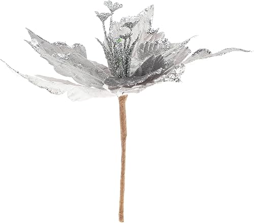 Miniatura 9 de 6 flores de Pascua artificiales con purpurina, flores de Navidad azules, decoración floral de árbol de Navidad para corona, arreglo floral, jarrón