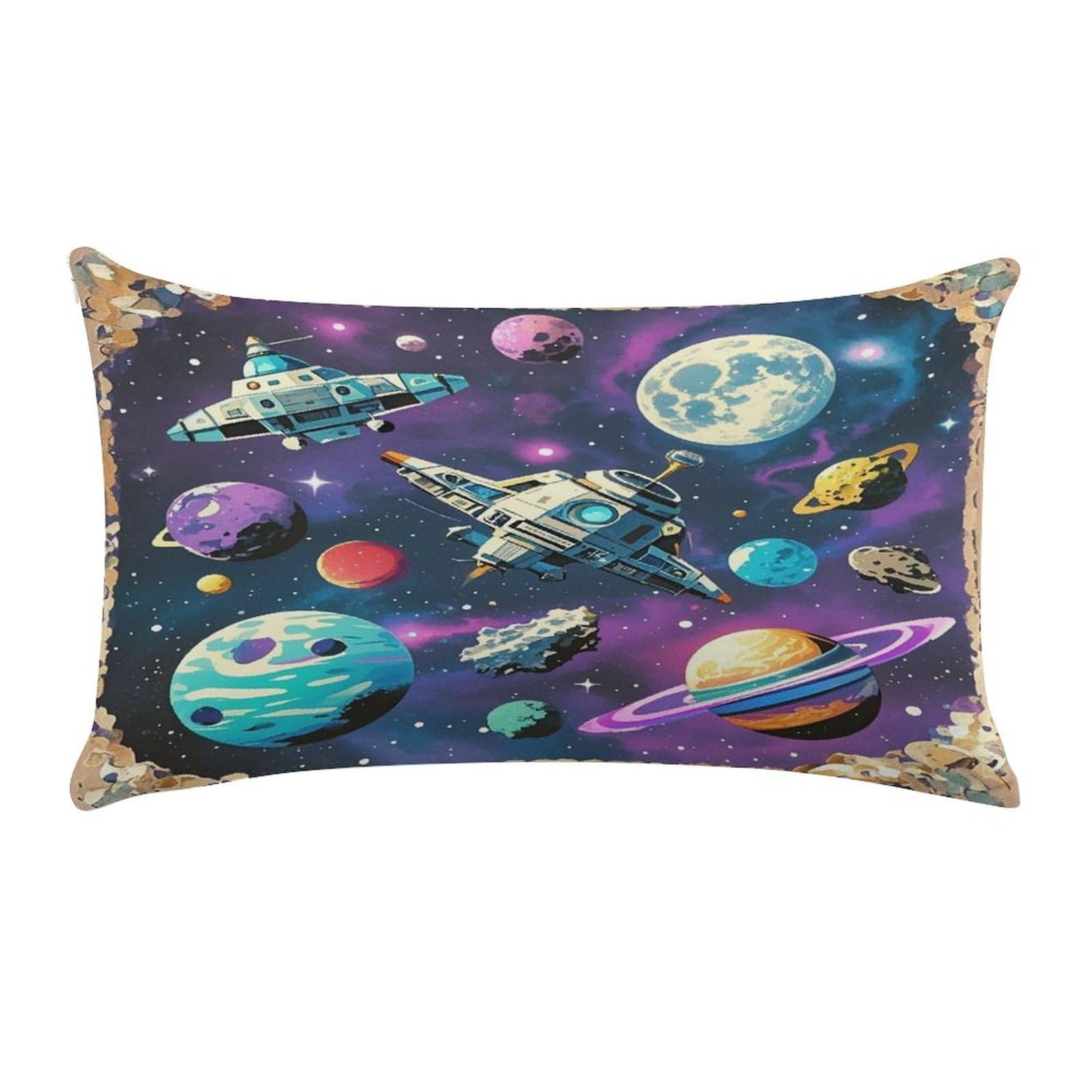 Retro Space Theme Pillow Case Decorative Rectangle Throw Pillow Cover Soft Plush Pillowcase Cozy Cushion Case Modern Pillow Sham Cushion Cover for Bedroom Sofa Couch 20 X 12 Inch