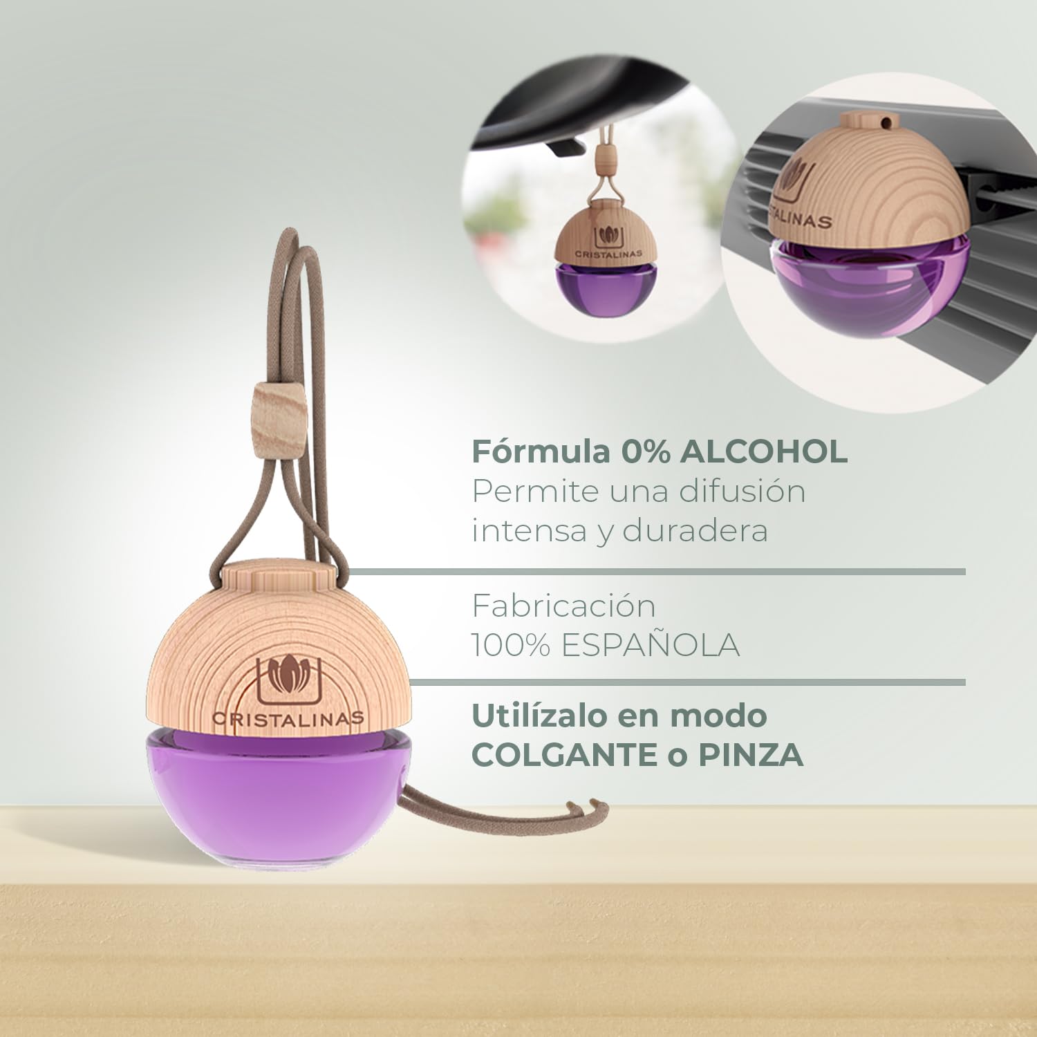 CRISTALINAS | Pack 2 Ambientadores Esfera para Coche| Aroma a Frutos del Bosque | Absorbe los Malos Olores de tu Vehículo con un agradable Aroma | Larga Duración 8 Semanas | 6 ml | 0% Alcohol