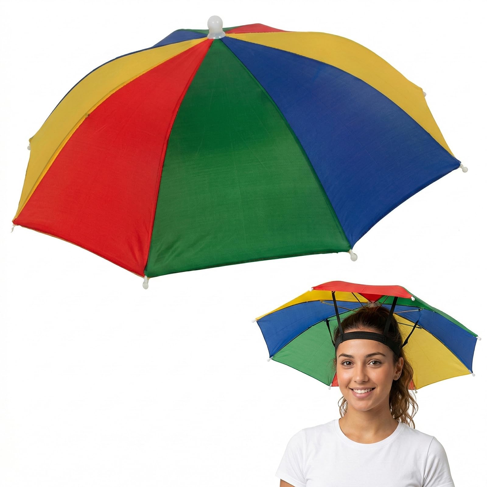 Ombrelli Protezione UV, Pieghevole Cappello Ombrello Regolabile Arcobaleno per Pesca, Spiaggia - Testa per Adulti e Bambini all'Aperto