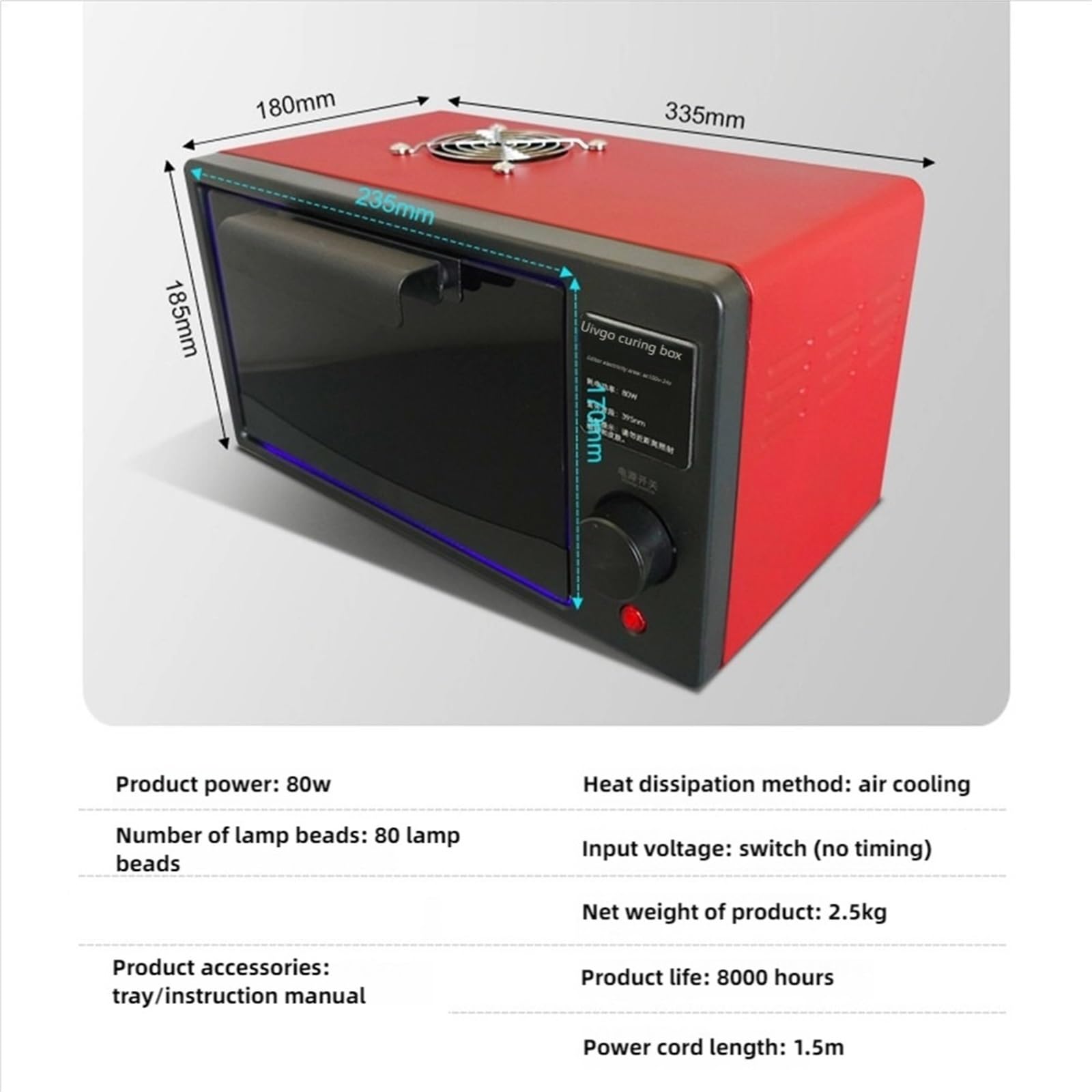 Lámpara UV para curado, Horno de lámpara ultravioleta con caja de curado UV de 365 nm, 395 nm y 405 nm, horno LED UV for resina UV, pantalla flexible y rápida.(365nm,80W Switch)