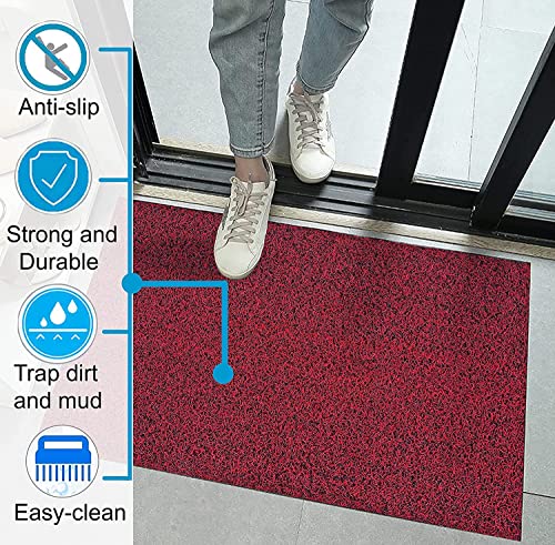 Image of PVC Cushion Rectangular Foot Mat Dirt Rub of Thick Mesh Main Entrance Doormat with Anti-Slip Rubber Backing for Home,Bedroom Bathroom,Offices,RestaurantsHospitals Shops (2X12Ft,Maroon)
