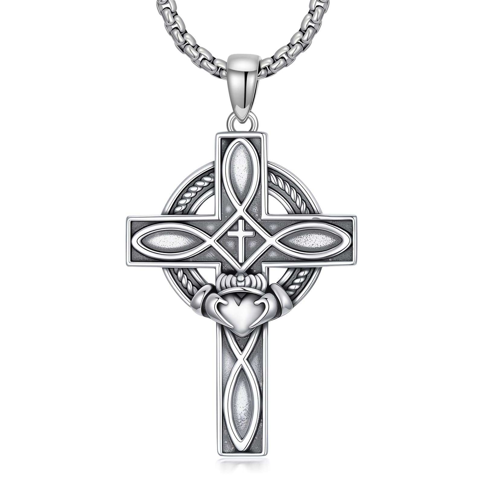 925 Sterling Silver Cross Pendant Necklace for Men Women Amulet Necklace Protection Jewelry Religious Gifts(With Gift Box)