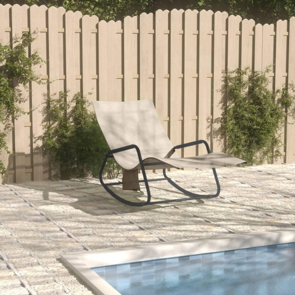 Chaise longue d'extérieur acier textilène crème transat de jardin bain de soleil confortable