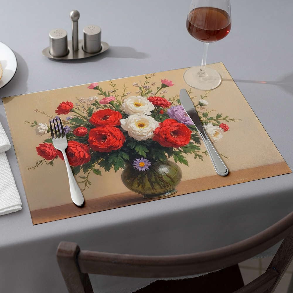 Chemin de table d'été aux fleurs vibrantes et ses napperons raffinés