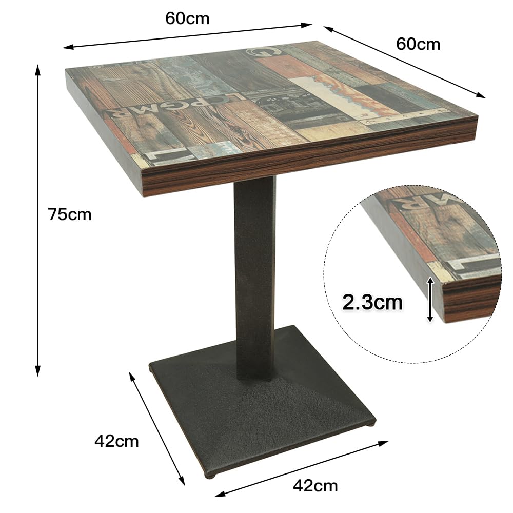 Mesa alta de metal para 4 personas, mesa alta para cena, restaurante, casa, interior, comedor, 60 x 60 x 75 cm (parquet)