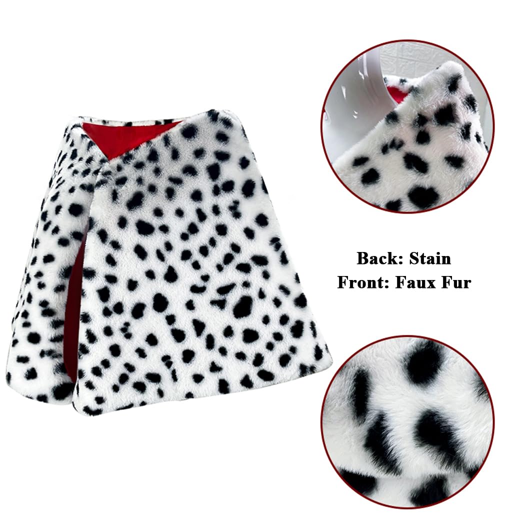 6 Pcs Halloween Cosplay Costume Accessories with Short Black and White Wig Faux Shawl Red Gloves Costume Stick Pearl Necklace and Wig Cap