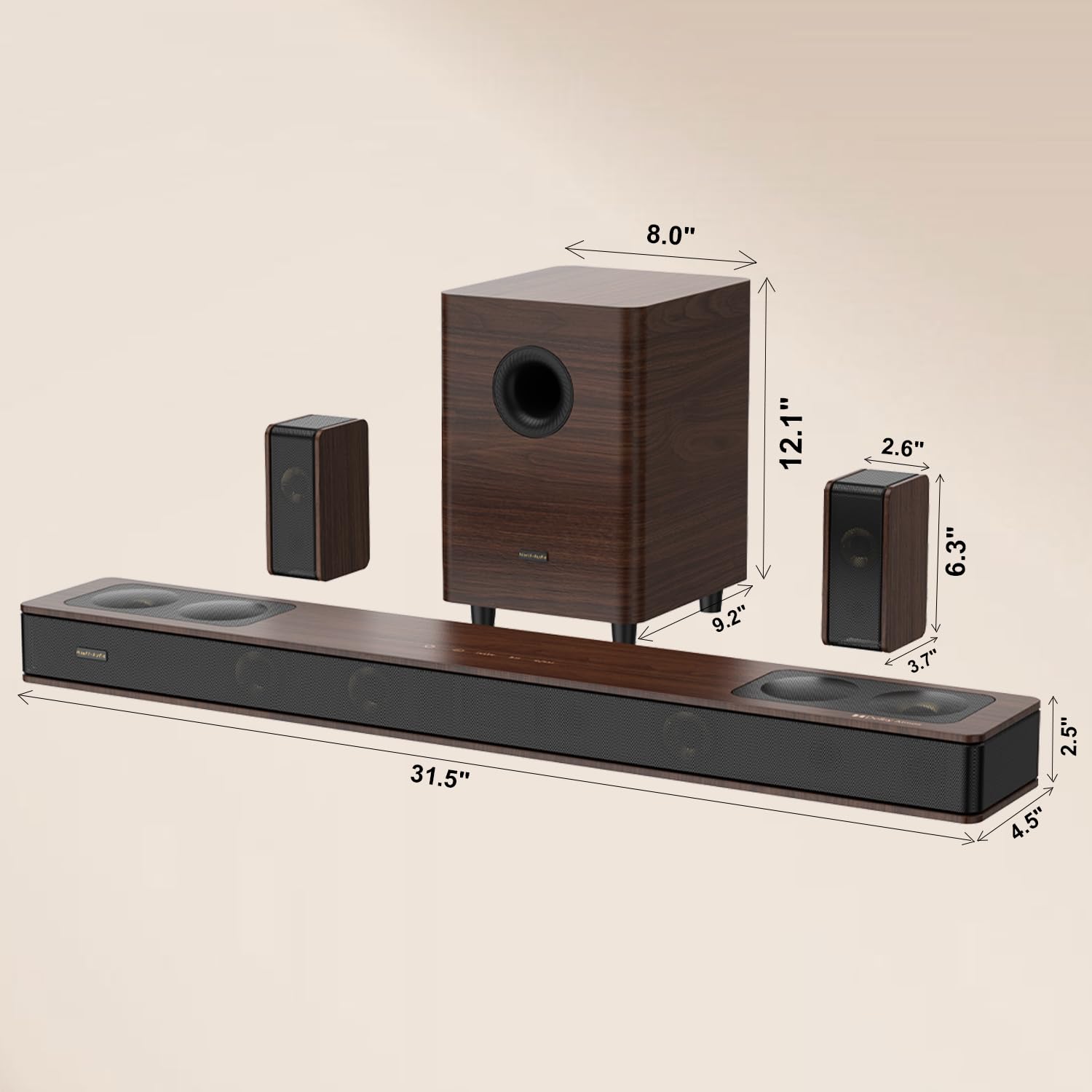 Flagship 5.3.4 - Sistema audio surround con Dolby Atmos, soundbar con 2 surround wireless, tecnologia BassCoupling da 28 Hz, soundbar home theater da 800 W per Smart TV w/eARC, BT 5.4