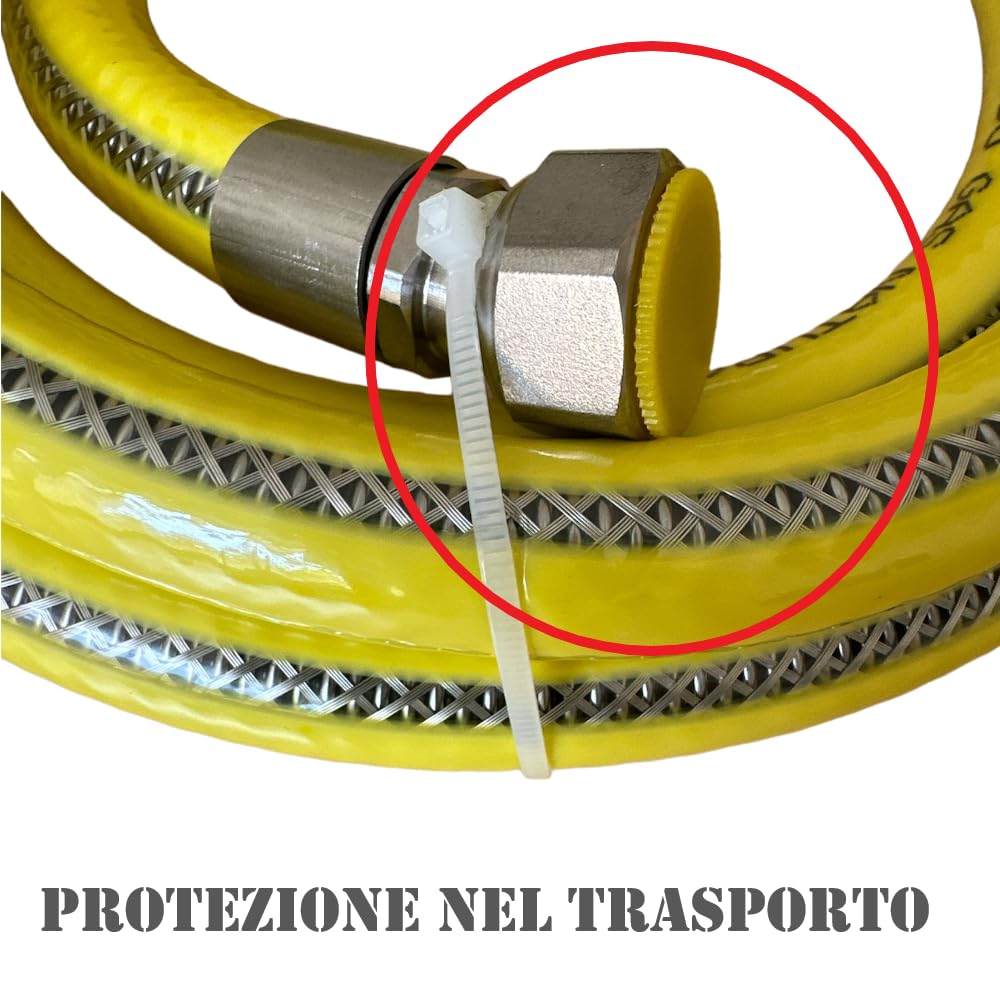 Manguera de gas de 2 metros de 1/2" de acero hembra-hembra FF según la norma EN 14800 para encimera/cocina GLP completa de juntas