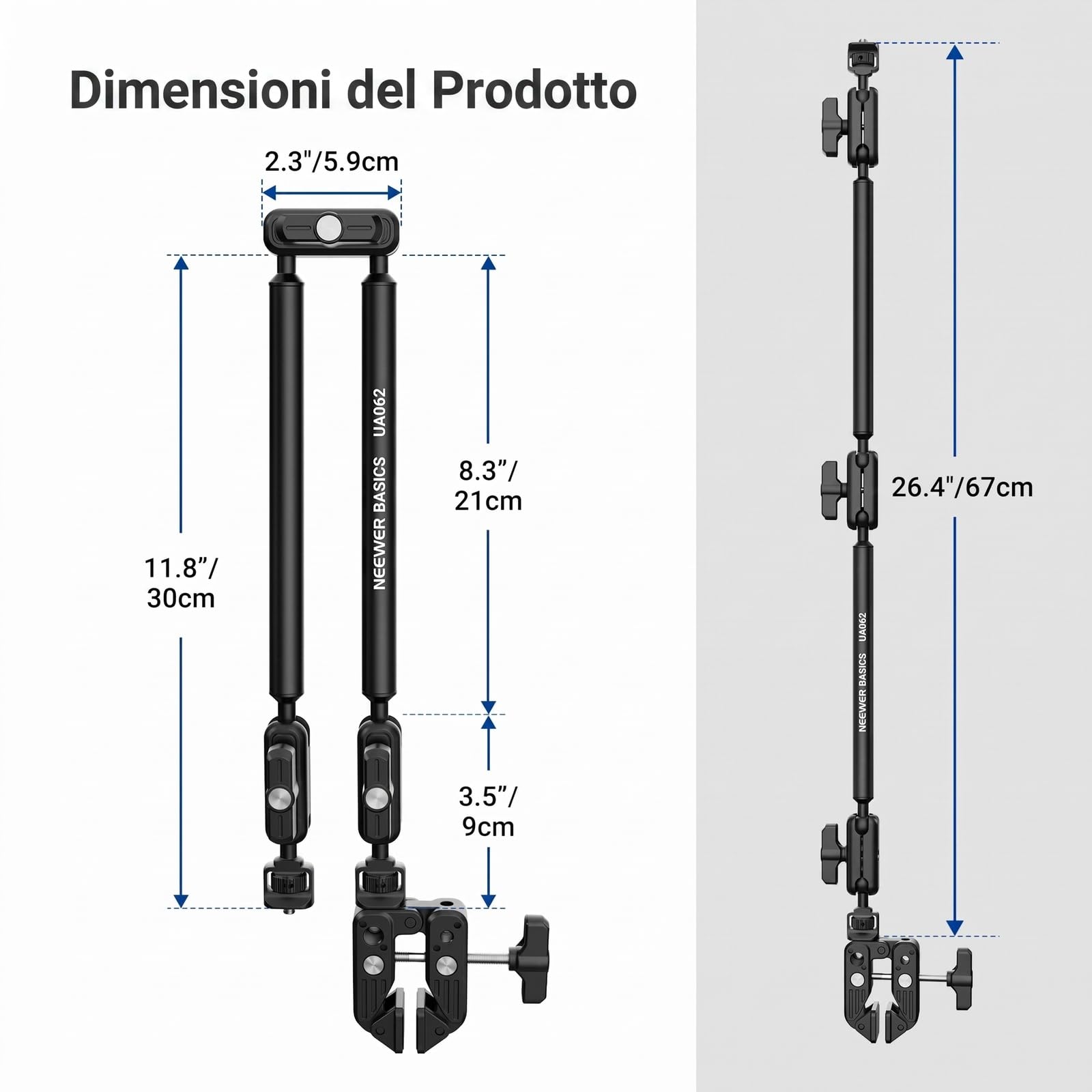 NEEWER BASICS UA062 - Braccio magico da 67 cm, con morsetto da scrivania e supporto magnetico per telefono compatibile con MagSafe iPhone Samsung Video Recording, DSLR Action Camera Webcam, carico