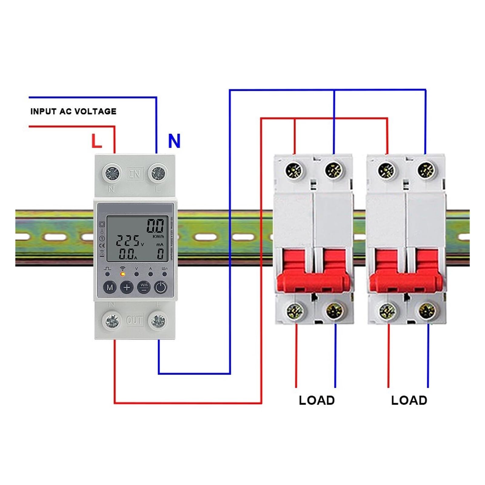 Wifi Tuya Din Rail Digital Monofásico Medidor De Energía KWh Voltaje Corriente Consumo Electricidad Monitorización Precisa Energía(No Wifi Function)