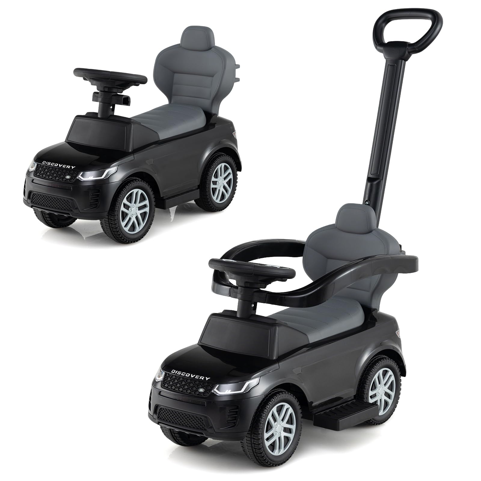 COSTWAY 3 in 1 Ride on Push Car, Licensed Land Rover Discovery Toddler Sliding Car with Steering Wheel, Horn, Storage Compartment, Foot to Floor Slider for Boys Girls (Black)