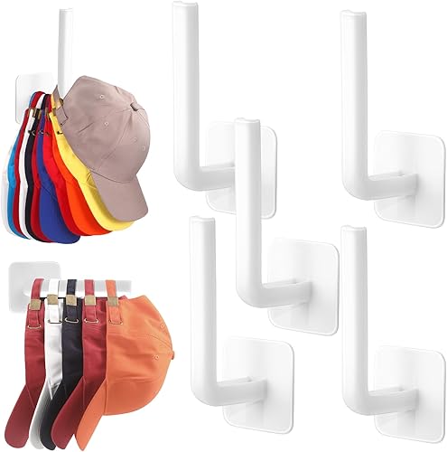 Letohoumia Percheros para sombreros de pared para gorras de béisbol, paquete de 5 ganchos adhesivos para sombreros, organizador de ganchos fuertes