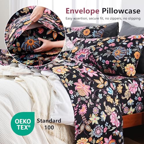 Image of Bedlifes Floral Pattern Bed Sheet Set King Size, 18-24 inch Extra Deep Pocket | Ultra Soft Microfiber, Breathable & Silky, OEKO-TEX Certified, Easy-Care Machine Washable, 4PCS, All-Season Spring Bedding