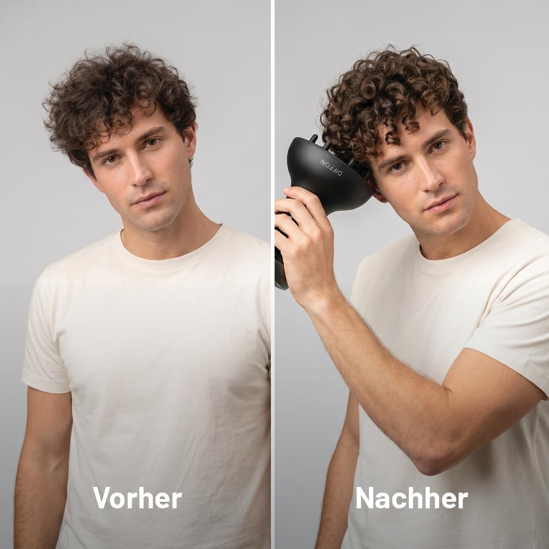 Imetec Diffon, Haartrockner mit Warmluftdiffusor für lockiges Männerhaar, definierte Locken ohne Frizz, Keramik-Technologie, 2 Luft-/Temperaturstufen, Spannungsumschaltung, 700 W, Schwarz
