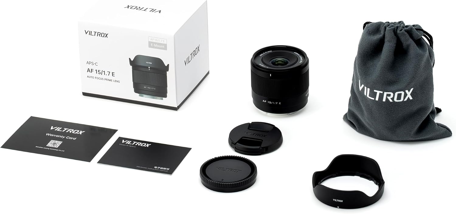Contents of the VILTROX AF 15mm F1.7 E lens package