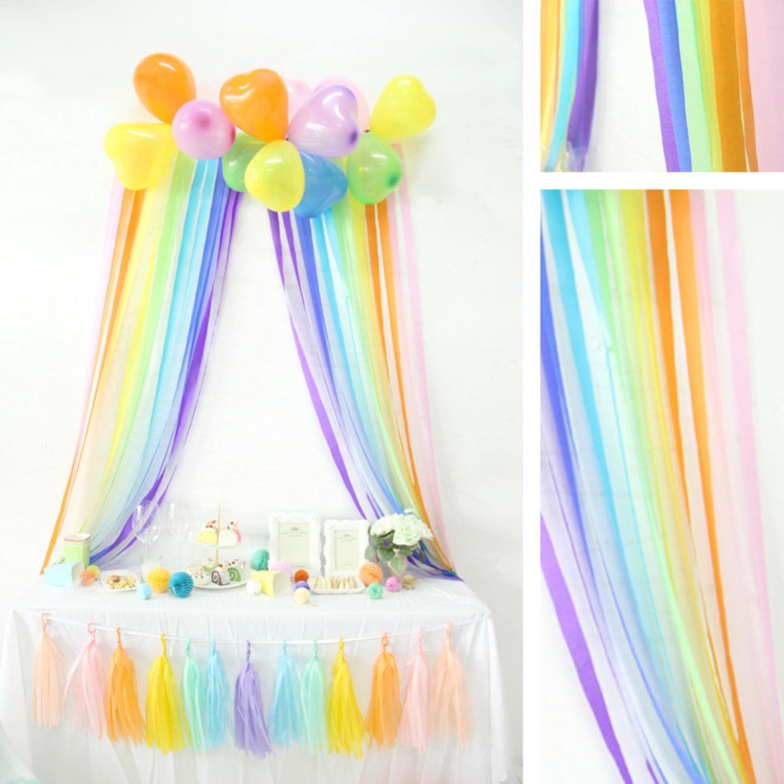 Lot 10 Rouleaux Papier Crépon 4,5 Cm X 25 M - Couleurs Macaron Douces, Idéal Décoration Fête, Mariage, Anniversaire, DIY Arc-en-Ciel