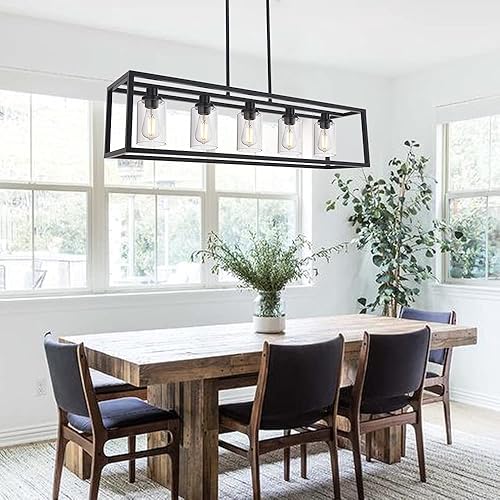 Miniatura 3 de MELUCEE Candelabro industrial de 36.2 pulgadas de longitud para isla de cocina, 5 luces rectangulares para comedor, accesorios de iluminación