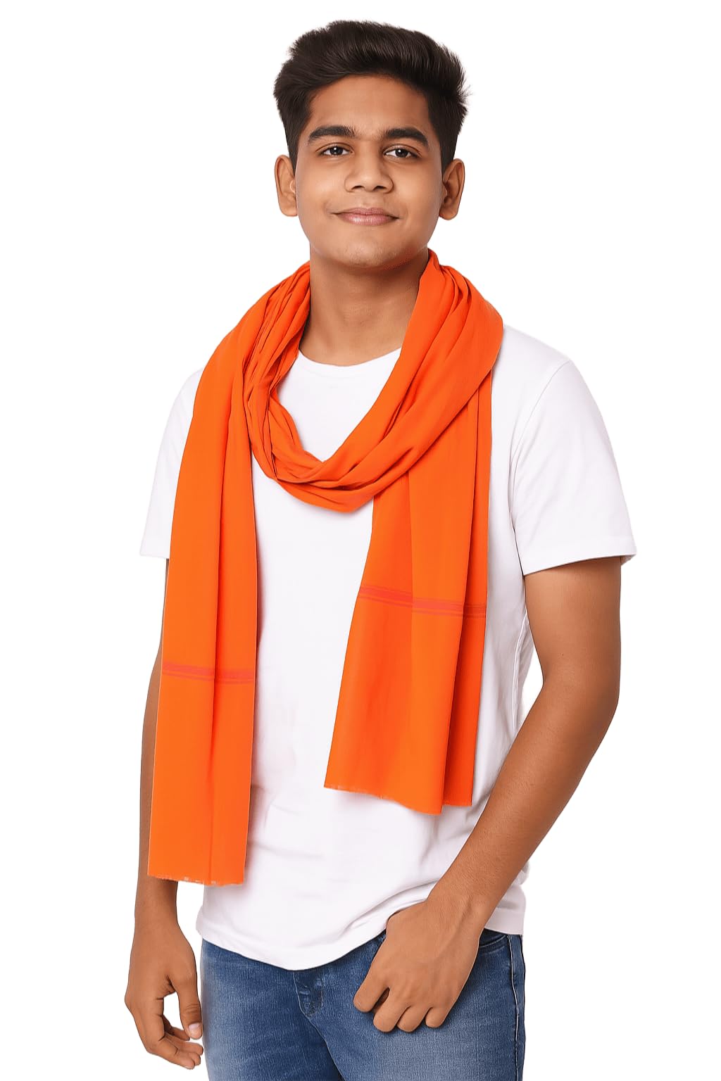 Vandana International Trader Men's Pure Cotton Orange Scarf/Dupatta – Soft Lightweight Stole for Daily Use, Traditional & Casual Use – 2.25 Meter Length.-image-17