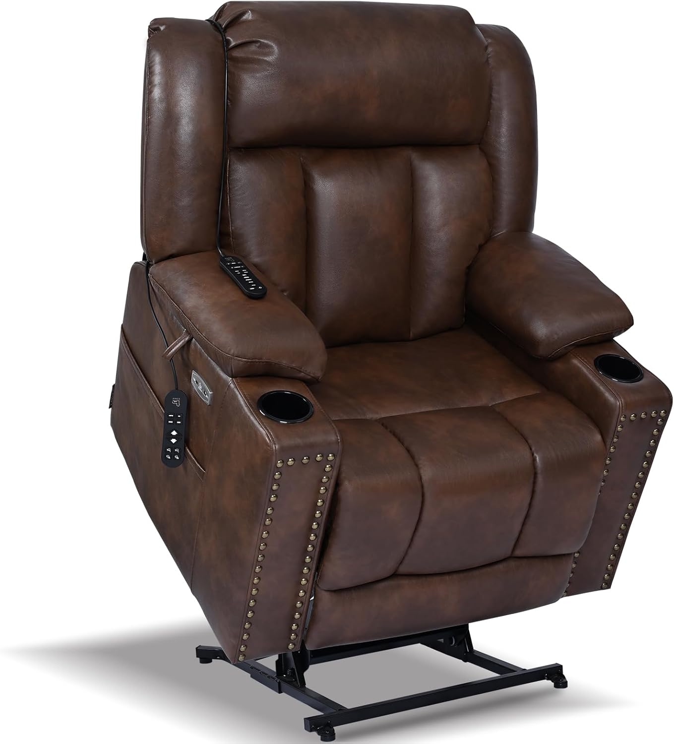EONIX Retro Dual Motor Power Lift Recliner Chair for Elderly, 400lbs Heavy Duty Big and Tall Lay Flat Lift Chair with Heat and Massage, Extended Footrest, Cup Holders, SLRY025063, Espresso Brown