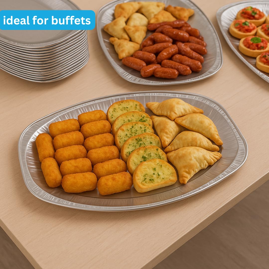 Enpack Alu Servierplatte 55cm - ovaler einweg Teller - große Tortenplatte für Catering, Party oder andere Veranstaltungen - Aufschnittplatte Serviertablett für Buffet (10)