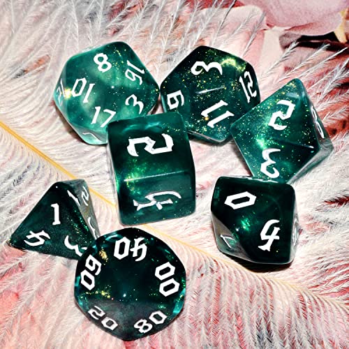 Dados DND poliedricos de resina cian verde oscuro para RPG y Pathfinder 3