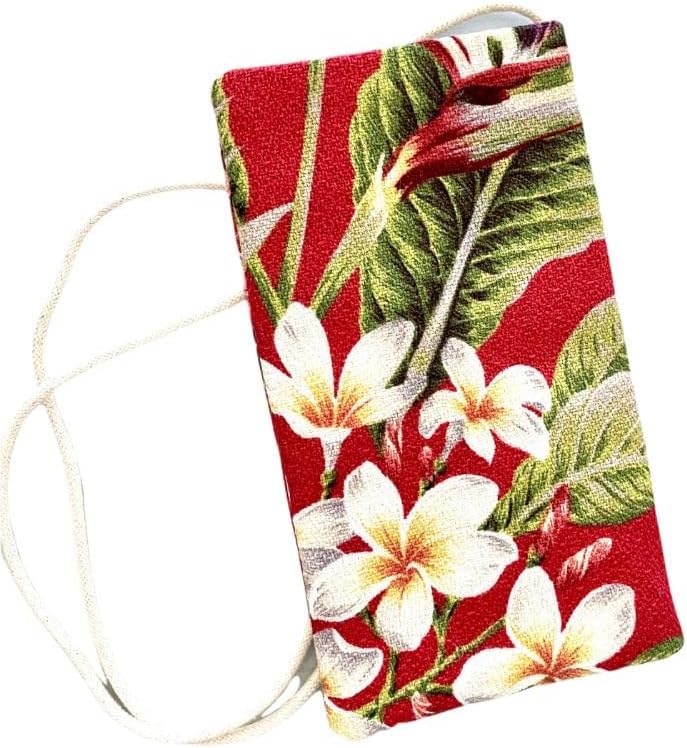 Cell Pouch - Tropical Bark Cloth Fabric Pouch Purse - Strapped Purse for Cell Phone