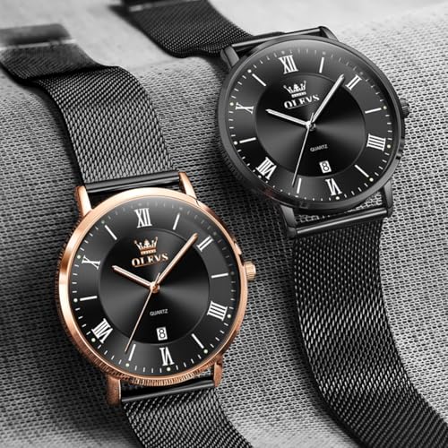 Image of OLEVS Watches for Men Analog Quartz Fashion Dress Analog Quartz Minimalist Simple Slim Thin Stainless Steel Mesh Strap Waterproof Date Mens Watches