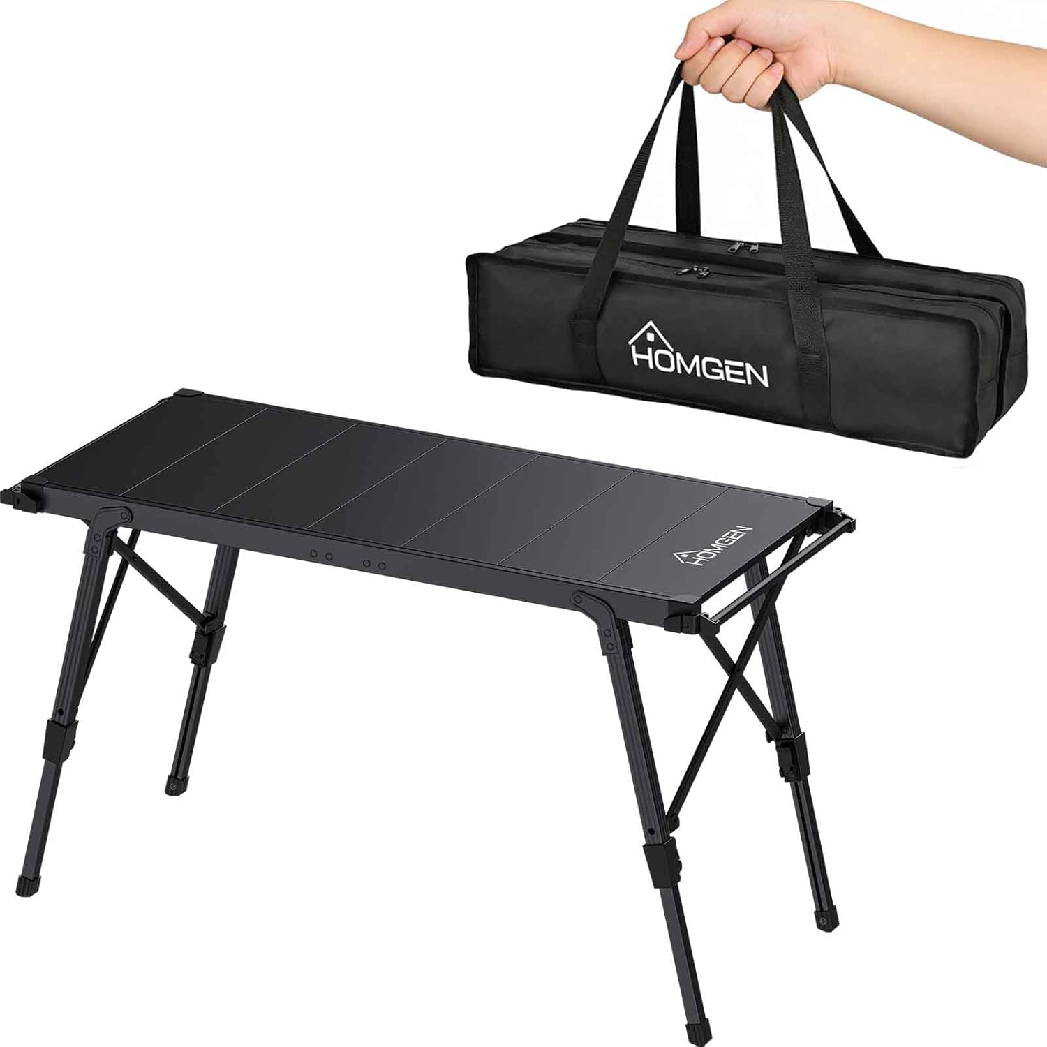 HOMGEN Stable IGT Camping Table Folding-34.7 x 15 inches Tabletop Size IGT Foldable Table with Adjustable Height 15-21.6 Inches-7Pcs Standard IGT 0.5 Unit Table Tops-Aluminum Alloy for Camping/Picnic