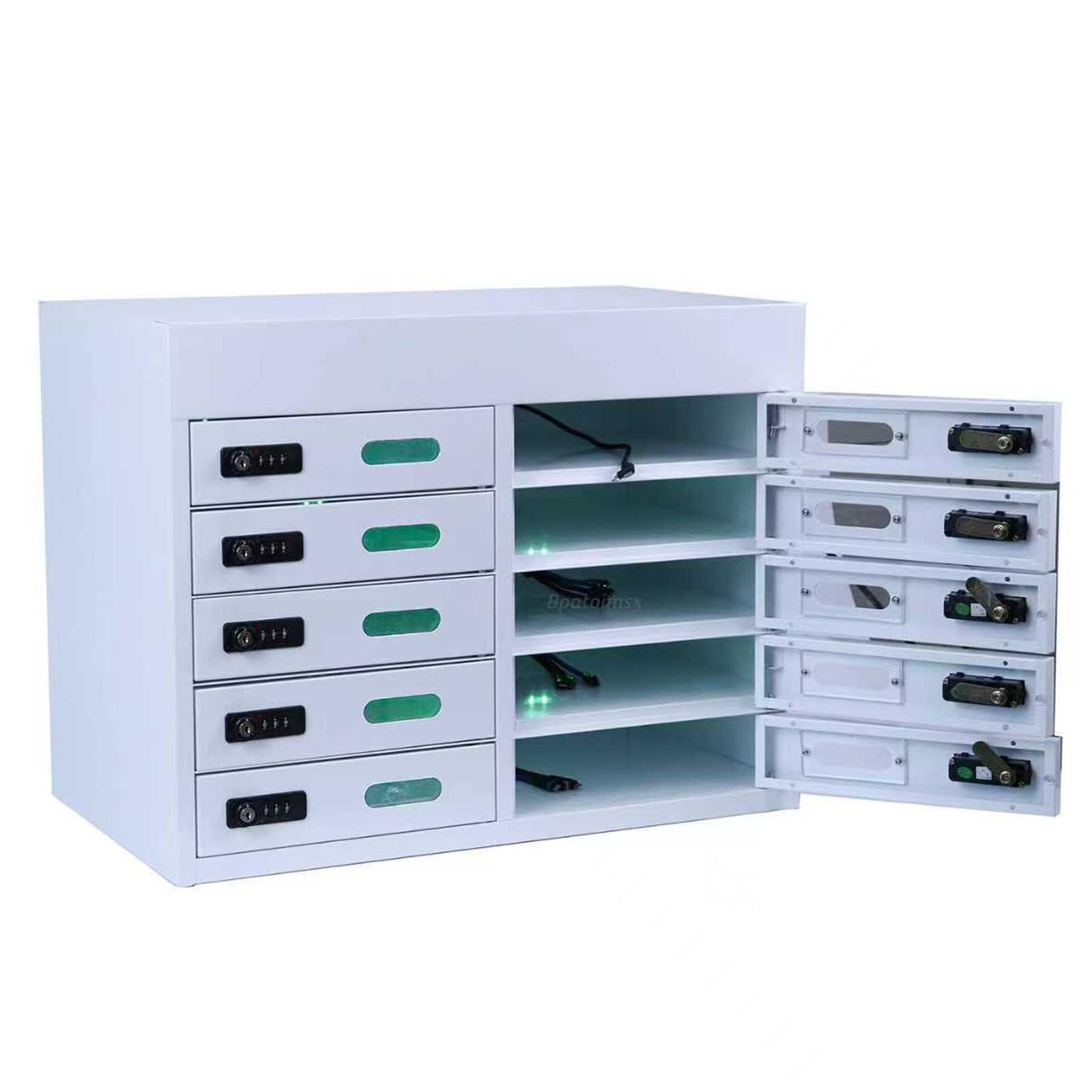 LJCSSD 10 Slots Cellphone Charging Station Cabinet, Cold-Rolled Steel Lockable Mobile Phone Locker with Built-in Charging Cord, Secure Storage Locker for Airport School Conference Room