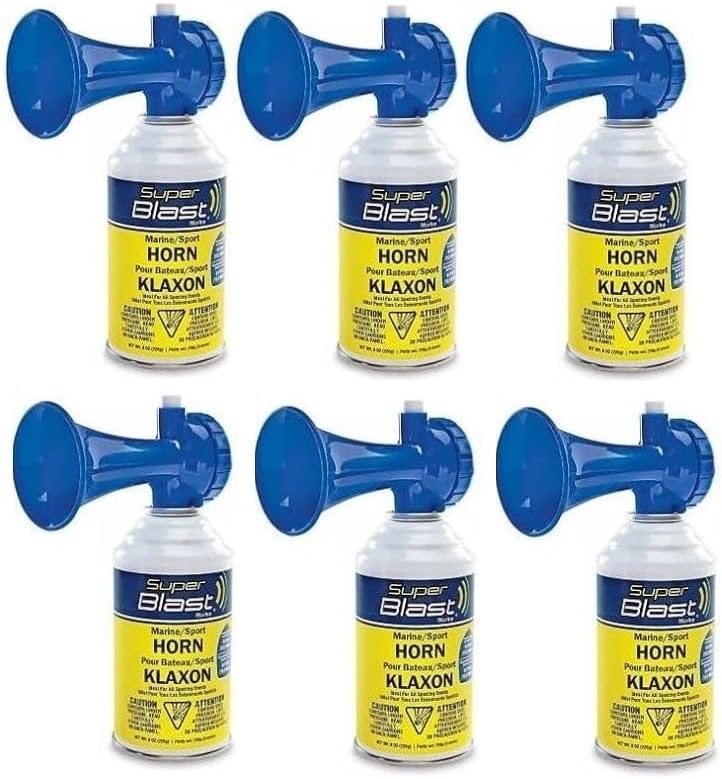 Air Horn 8 oz for Marine,Sports,Hikers,Bikers,&Lifeguards, Portable Signaling System Strength is 120 dB at 10 feet (6 Pack)