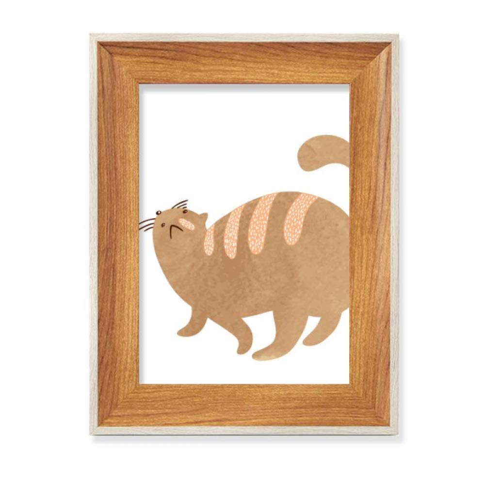 Tableau art peinture chat marron aquarelle et cadre de photo en bois de bureau
