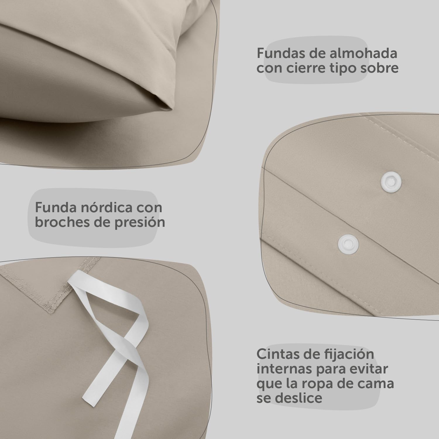 Blumtal Juego de Funda Nordica Cama de 180 - Microfibra Juego de Funda Edredon 240x260 y 2 Fundas de Almohada 70x40, Certificado Oeko-Tex, Muy Suave y Transpirable - Taupe