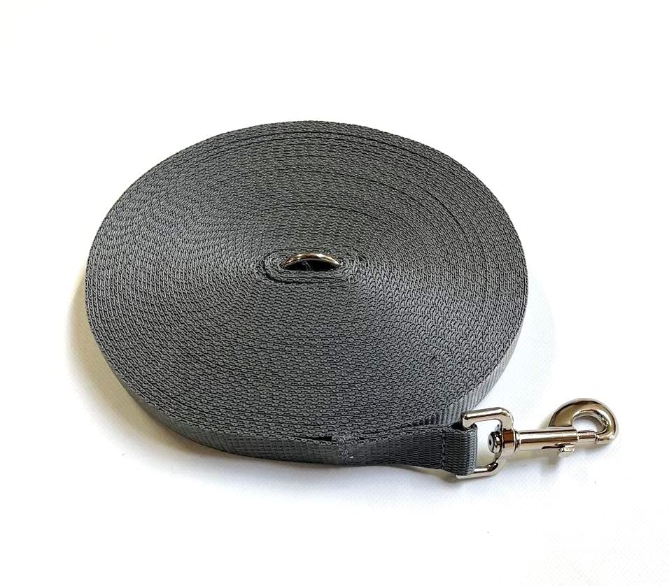 Dog Training Lead 50ft 15 Metre Leash Horse Lunge Line Tracking Recall Obedience In 25mm Polypropylene Webbing (Silver/Grey)