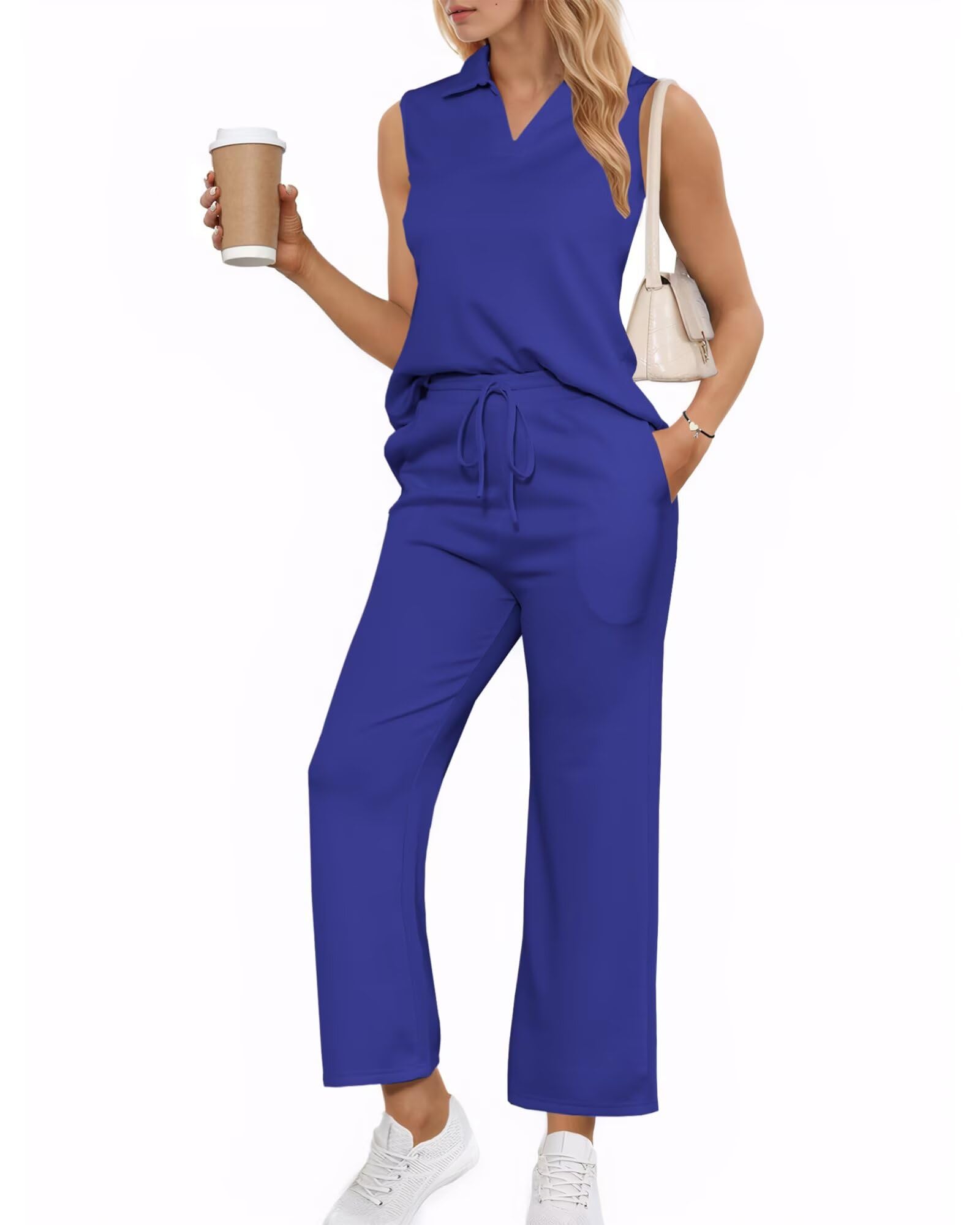 Adogirl 2 Piece Casual Pants Sets for Women Summer Two Piece Outfits Sleeveless Vacation Tank Tops Wide Leg Capri Pants