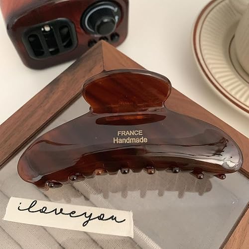 Miniatura 9 de ZHOUMEIWENSP Pinzas de pelo grandes francesas para cabello grueso, pinzas de pelo de tortuga, pinzas de celuloide acrílico, pinza de mandíbula de