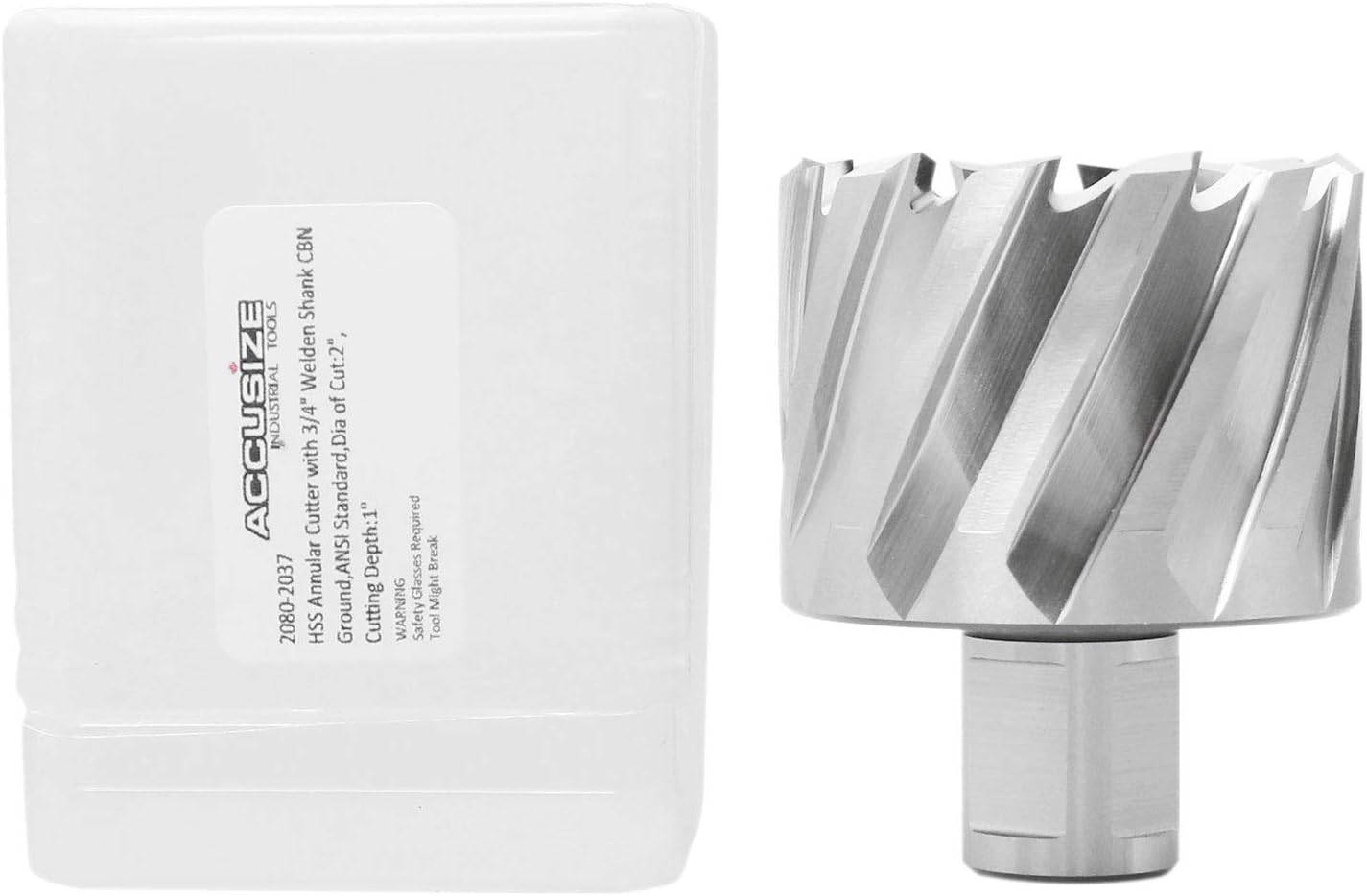 Accusize Industrial Tools H.S.S. Annular Cutter, 2" Dia, 1" Cutting Depth, 3/4" Weldon Shank, ANSI Standard, 2080-2037