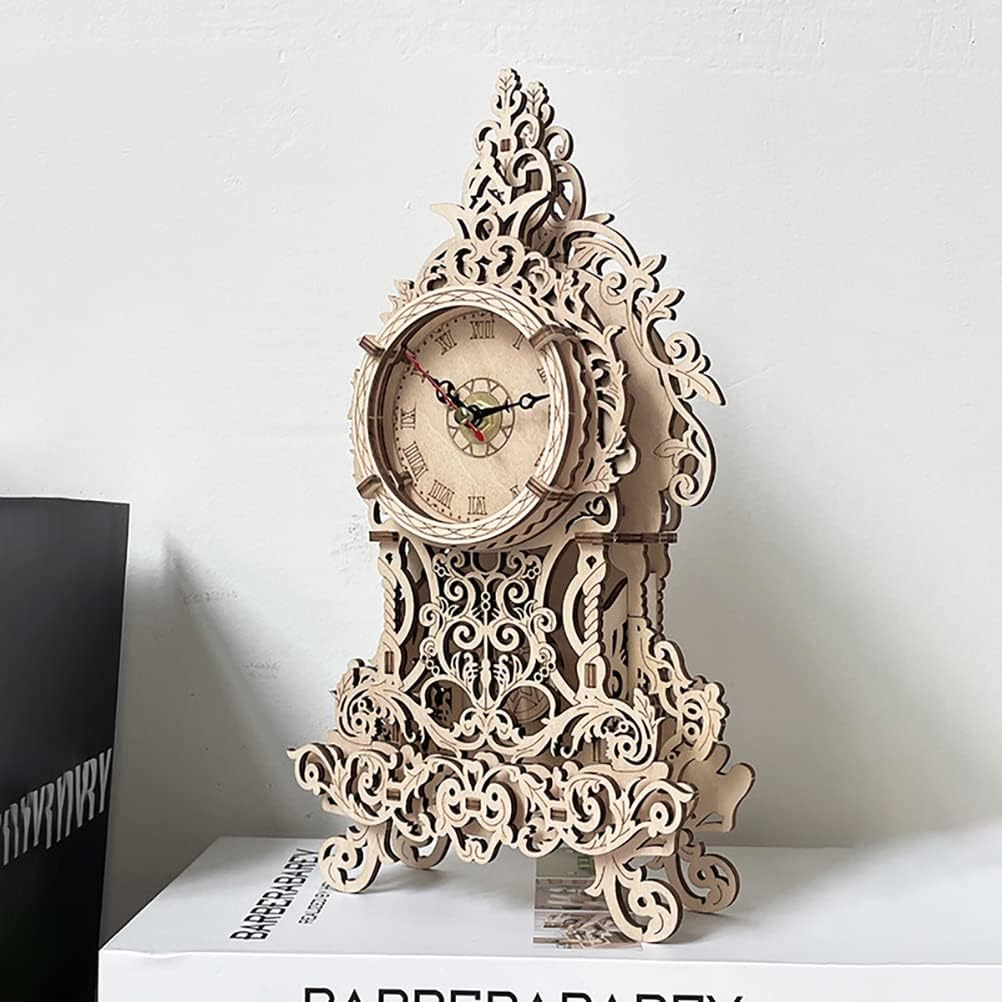3D Assembled Wooden Clock, Wood 3D Puzzle for Home Room Decor, Creative DIY Antique Jewelry Box, Educational Puzzle Development Hands-on Ability Special-Shape Puzzle for Adults and Teens (Clock) image 3