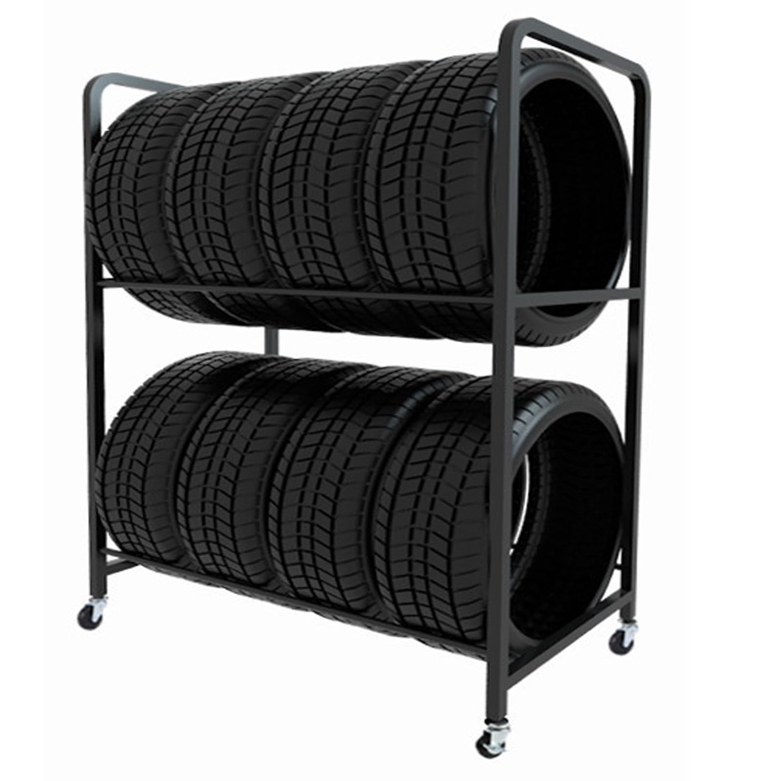 Stojak do przechowywania opon, wytrzymały, mobilny organizer garażowy z 4 kółkami, łatwy montaż, najlepszy wózek na opony 110 x 50 x 128 cm, do użytku domowego i garażu
