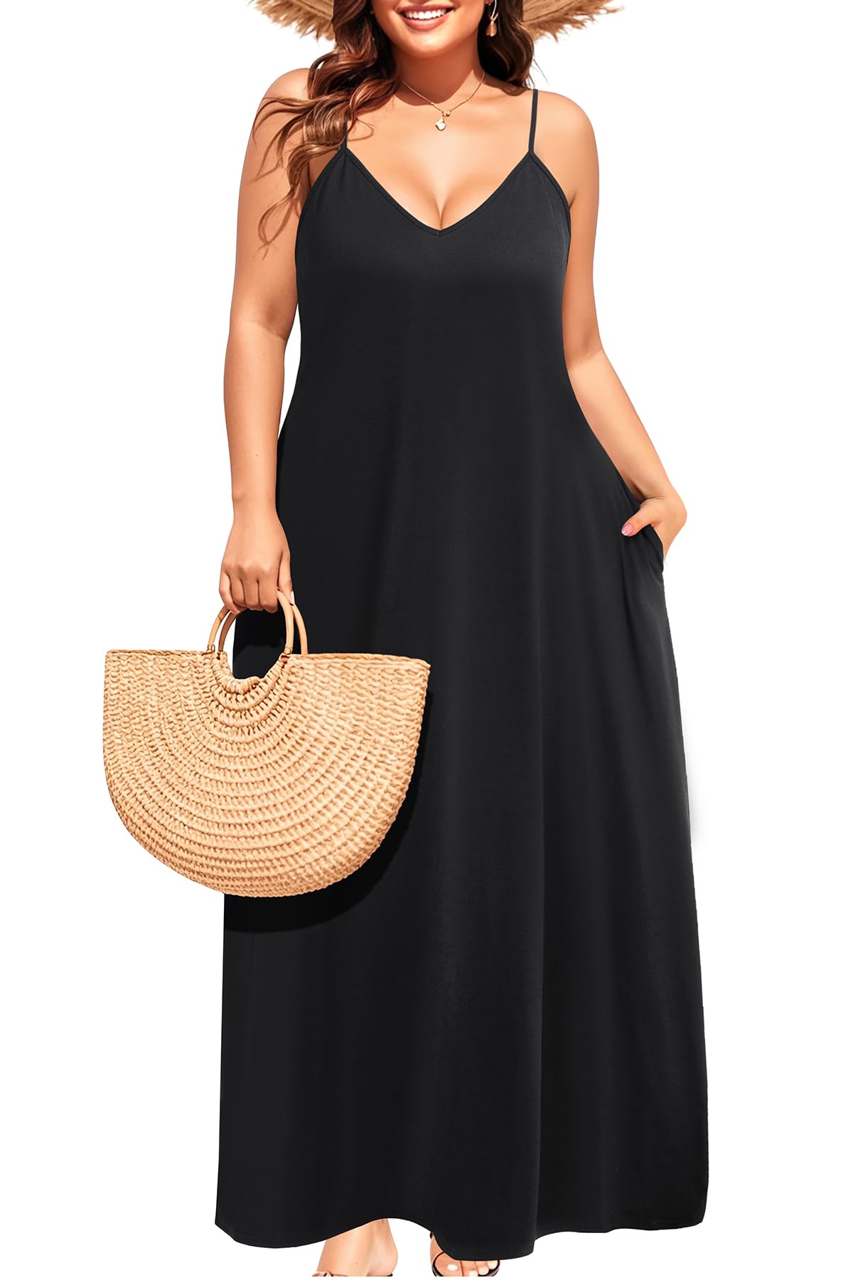 Pinup Fashion Women's Summer Maxi Dress Plus Size Sleeveless Spaghetti Strap Beach Long Dresses