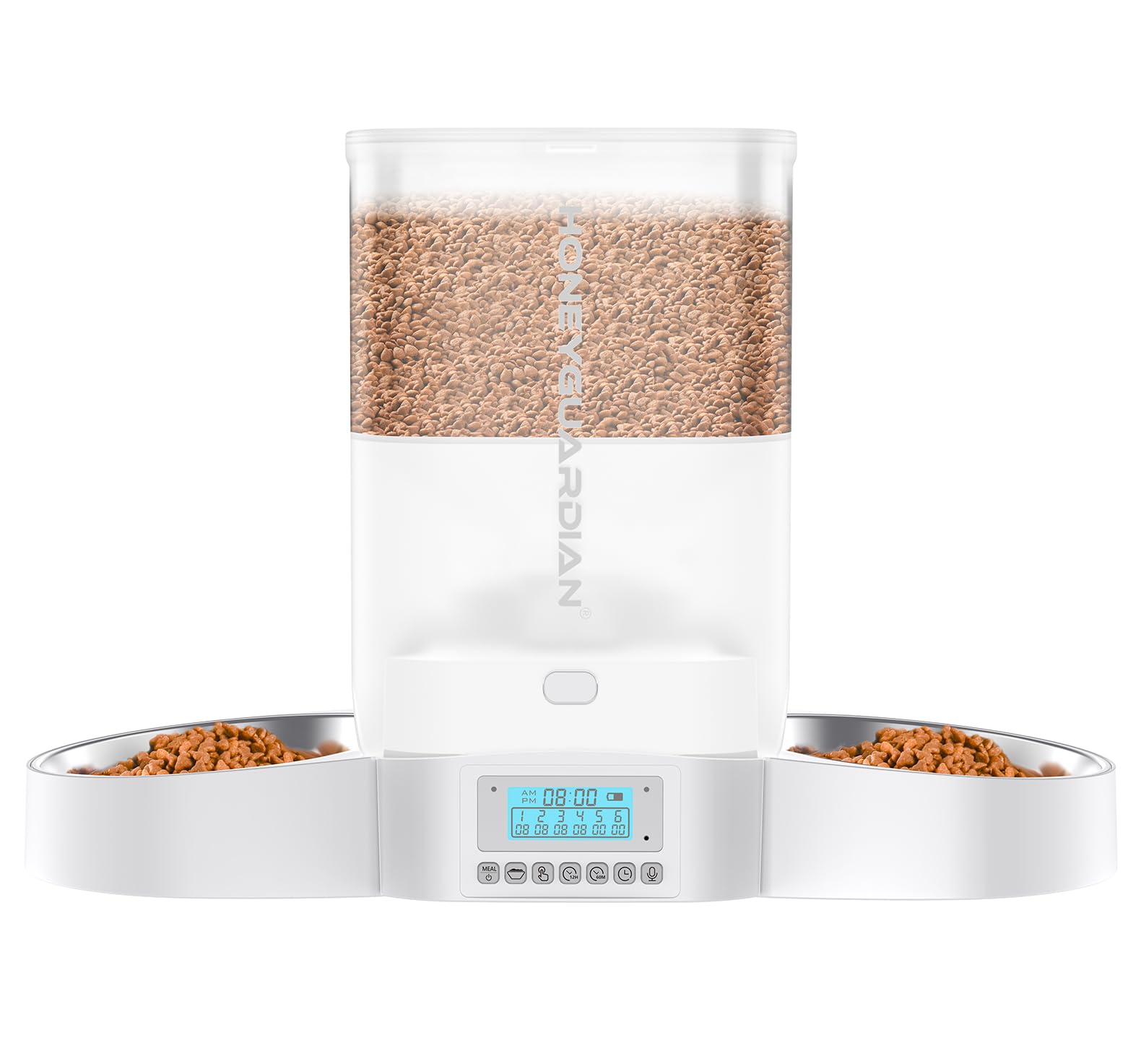 Automatic Cat Feeder for Two Cats,3.5L Cat Food Dispenser with Stainless Steel Bowl,Timed Cat Feeder Programmable 1-6 Meals Control, Dual Power Supply,Desiccant Bag,10s Meal Call Whit