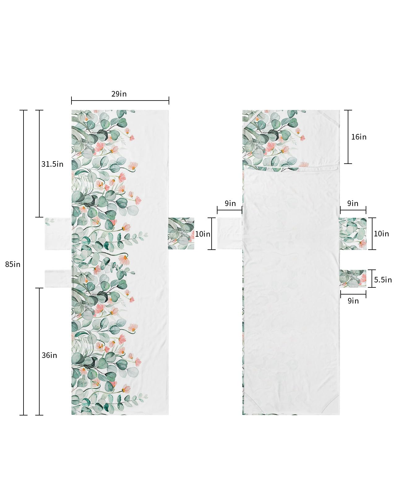 Eucalyptus Leaves Beach Lounge Chair Towel Cover, Soft Chaise Lounge Towel with Side Pockets Patio Pool Chairs Cover for Beach/Pool Sunbathing 29x85 Pink Spring Floral Green Summer Botancial