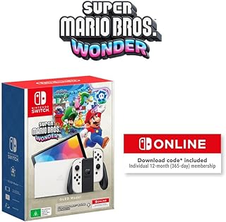 Nintendo Switch OLED Model White Super Mario Bros. Wonder + NSO 12 Months Hardware Bundle - Nintendo Switch