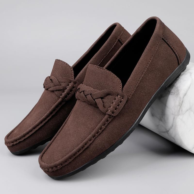 Men's Classic Suede Leather Slip On Casual Penny Loafers Flats Moccasin Driving Boat Shoes Comfort Handmade Smoking Slipper3