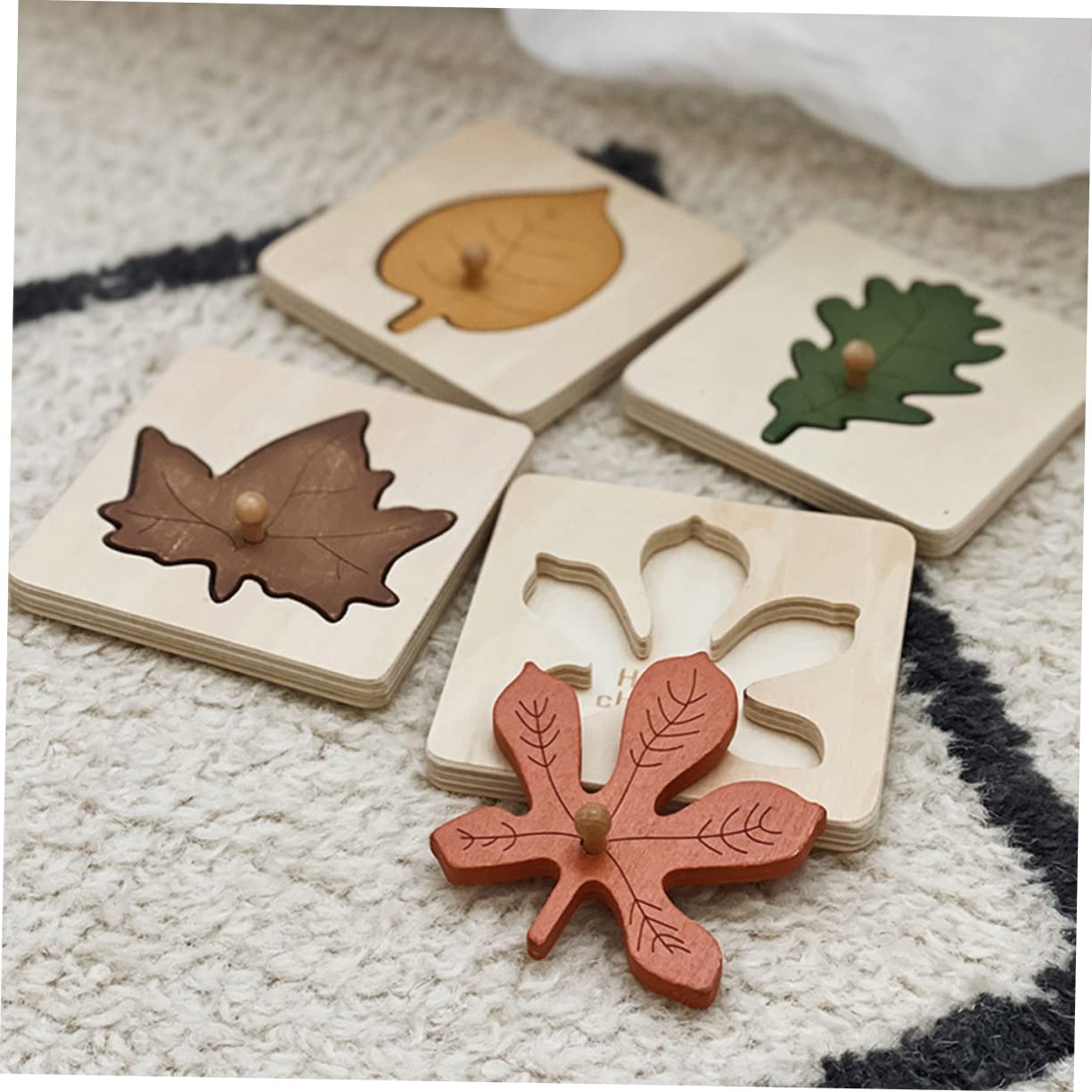 TOYANDONA Wooden Leaf Puzzle Educational Toy for Toddlers Shape Cognitive Learning Puzzle Early Childhood Montessori Game to Develop Fine Motor Skills and Parent-Child Interaction - Image 2