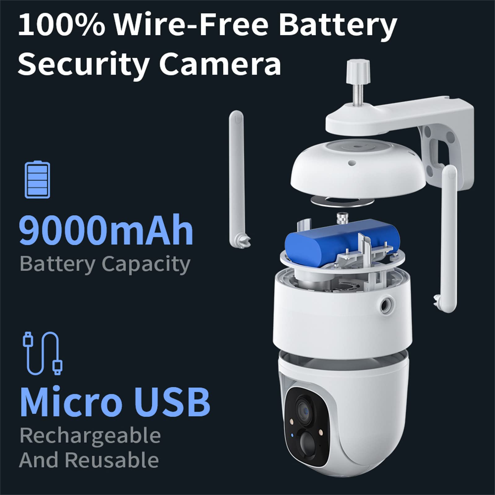 Kamera bezpieczeństwa na zewnątrz, 1080P kamera PTZ Wifi bezpieczeństwo w domu System CCTV AI inteligentne dziecko wewnętrzne zasilanie bateryjne PIR sieć IP bezprzewodowa kamera monitorująca