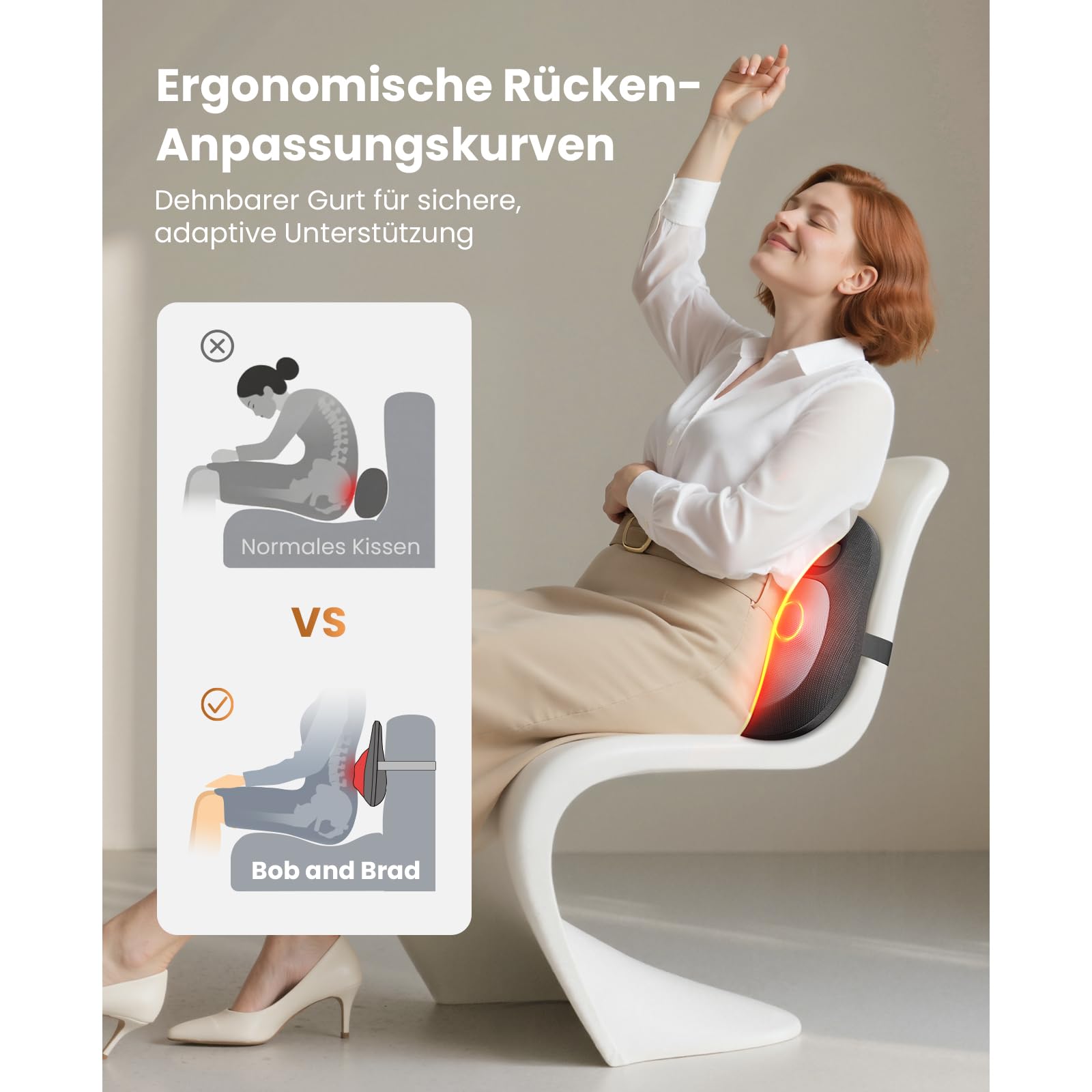 BOB AND BRAD Kabelloses Rückenmassagegerät mit Wärme zur Schmerzlinderung, EZBack Go 4D Shiatsu Nackenmassagegerät, Massagekissen für Nacken Rücken Schultern Lendenbereich, Büro Auto Zuhause