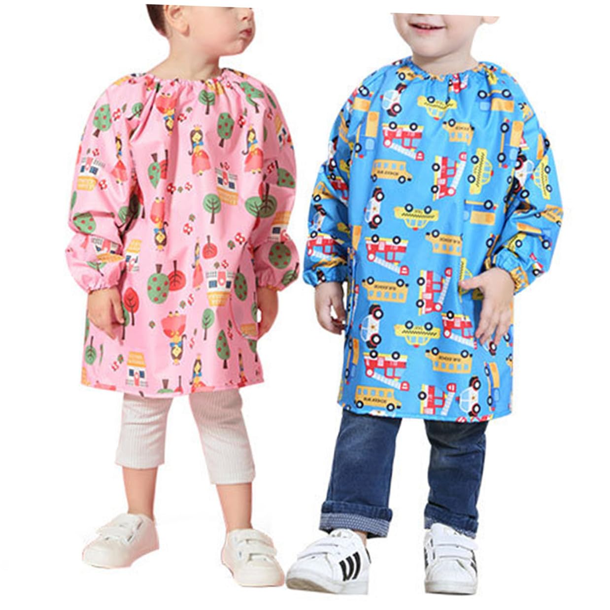 Hemobllo Tablier de Peinture Imperméable Rose en Polyester pour Garçon et Filles, Blouse D'art Manches Longues, Résistant aux Taches, pour Dessin et Peinture