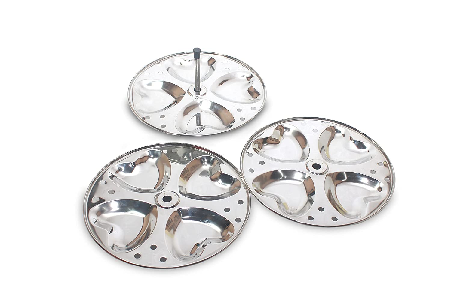 LUXURIA Diamond MINI IDLI, Idli, Idiyappam, Pure Stainless Steel Plate Set (Medium Heart Shape Plate, 5)